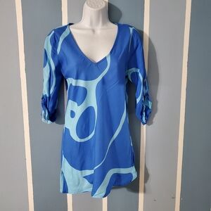 Escapada Blue Patterned V-Neck Tunic
